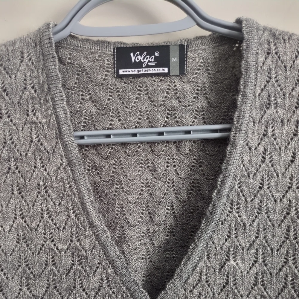 Volga Grey Button Down Pointelle Knit Cardigan Size‎ Medium - Picture 3 of 8